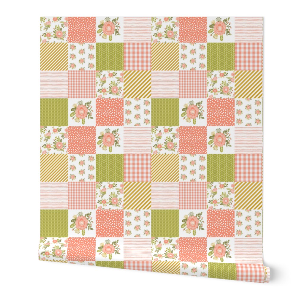 3" smaller quilt squares coral blush florals flower quilt squares cheater quilt 