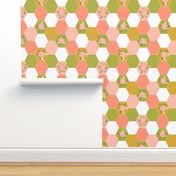 hexagon cheater quilt blush mustard coral peonies florals hexie girls cheater quilt