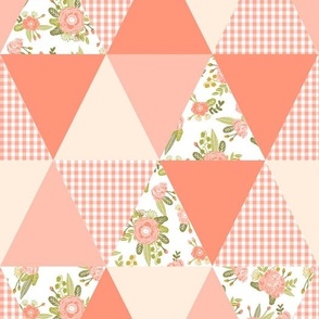 triangle cheater quilt girls gingham blush coral floral wholecloth quilt top baby blanket girls quilt