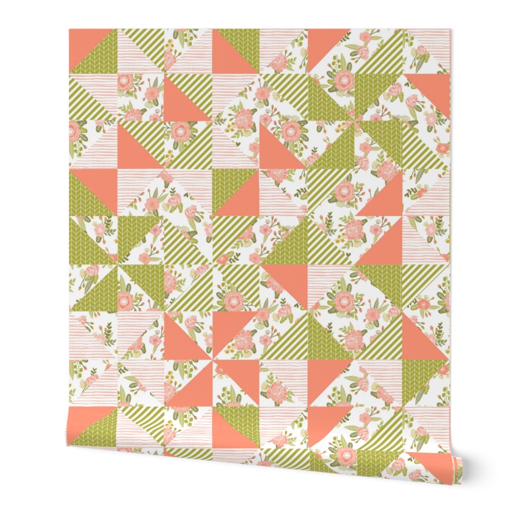 cheater quilt girls florals flower triangles quilts wholecloth baby crib sheet