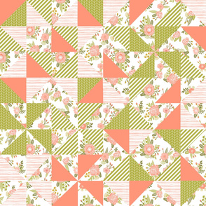 cheater quilt girls florals flower triangles quilts wholecloth baby crib sheet