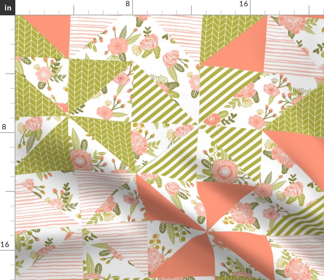 cheater quilt girls florals flower triangles quilts wholecloth baby crib sheet