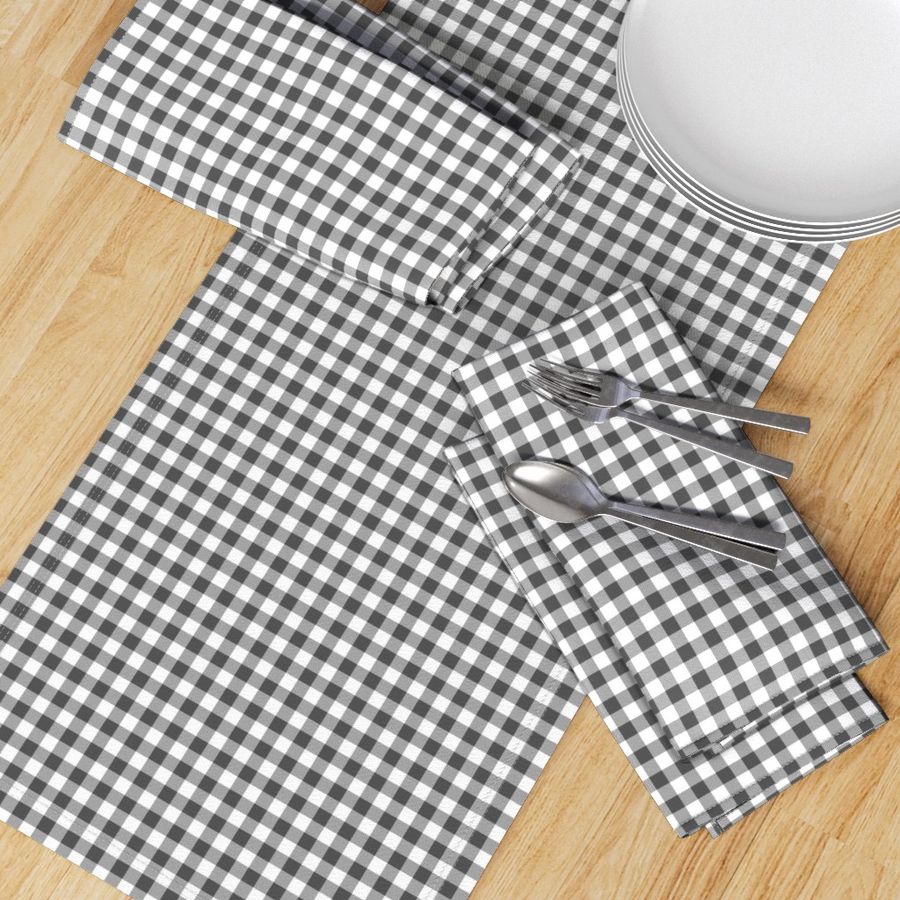 charcoal gingham, charcoal check fabric, check fabric, gingham, tartan, plaid, fabric spoonflower