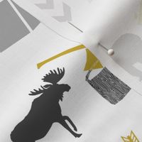 outdoors cabin deer arrows bear moose grey and mustard nursery fabric baby fabric