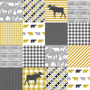 moose mustard and grey patchwork squares nursery baby quilt wholecloth quilt top nursery crib