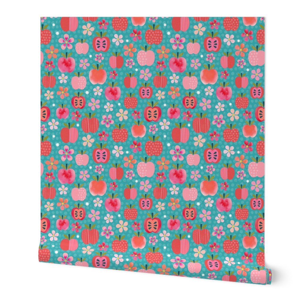 Pink Lady Apple Blossoms - Teal