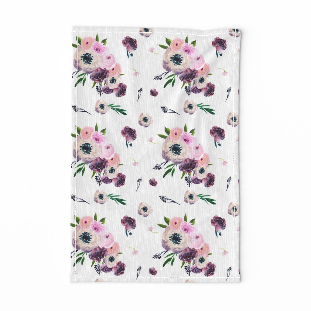 8.5" Dark Floral Print in White 