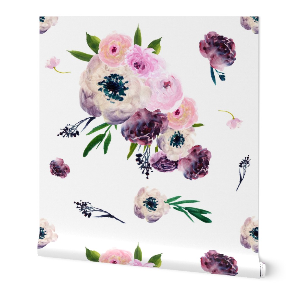 8.5" Dark Floral Print in White 