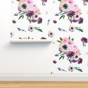 8.5" Dark Floral Print in White 