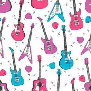 guitar // guitars electric guitars, girls fabric, 80s fabric, music design andrea lauren