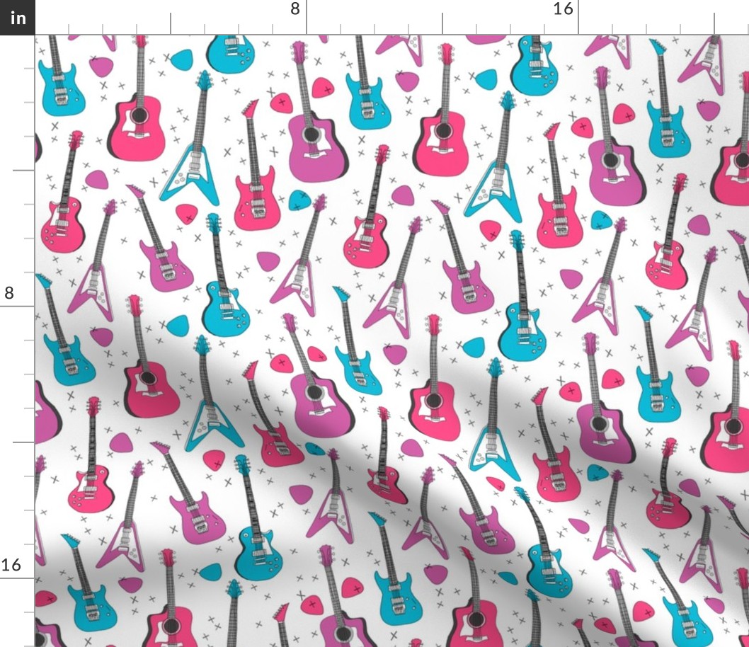 guitar // guitars electric guitars, girls fabric, 80s fabric, music design andrea lauren