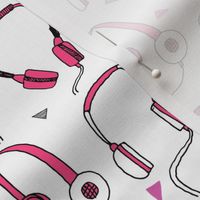 headphones // pink and purple 80s inspired fabric 80s print 90s print cassettes cassette music print by andrea lauren