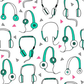 headphones // green and pink 80s neon 90s bright fabrics 80s design music fabric by andrea lauren