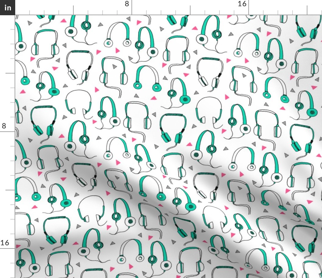 headphones // green and pink 80s neon 90s bright fabrics 80s design music fabric by andrea lauren