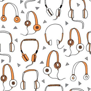 headphones // orange and grey headphone 80s 90s fabric music fabric headphones cassettes andrea lauren