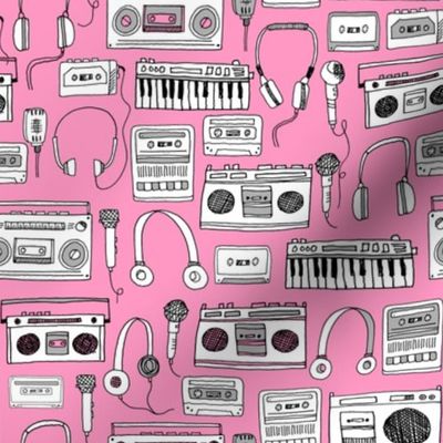 80s music // boombox cassettes cassette headphones keyboard music microphone fabric