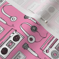 80s music // boombox cassettes cassette headphones keyboard music microphone fabric