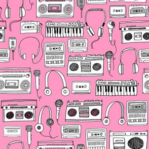80s music // boombox cassettes cassette headphones keyboard music microphone fabric