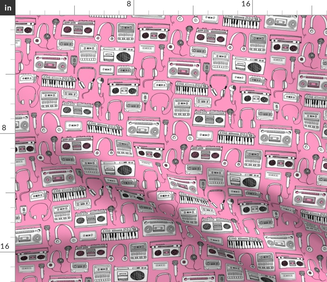 80s music // boombox cassettes cassette headphones keyboard music microphone fabric