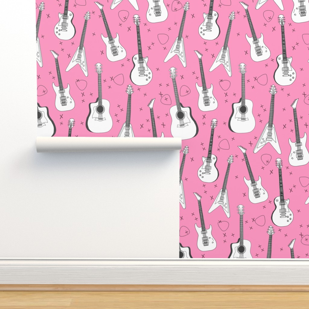 guitars // pink guitar fabric for girls Wallpaper | Spoonflower