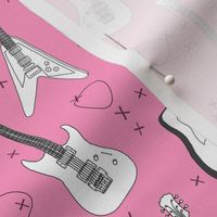 guitars // pink guitar fabric for girls rock bands electric guitars music print