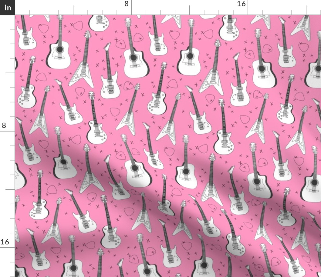 guitars // pink guitar fabric for girls rock bands electric guitars music print