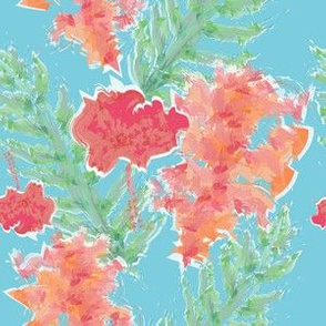 Tropical Hibiscus Watercolor in Aqua Sea