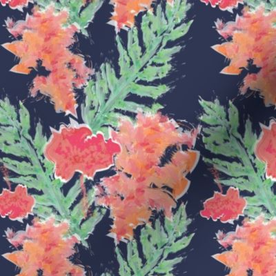 Tropical Hibiscus Watercolor in Atlantic Navy