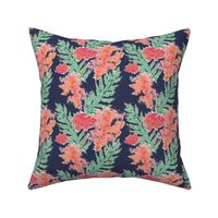 Tropical Hibiscus Watercolor in Atlantic Navy