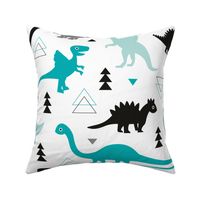 Adorable dino boys fabric with black and blue dinosaur geometric triangles and funky animal illustration theme for kids LARGE Jumbo