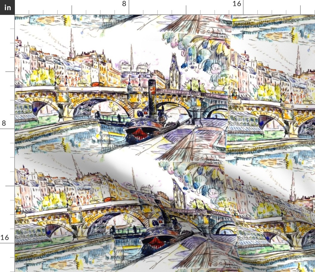 boats bridges rivers houses buildings trees scenery landscape  abstract water color vintage tugboats towns city cities