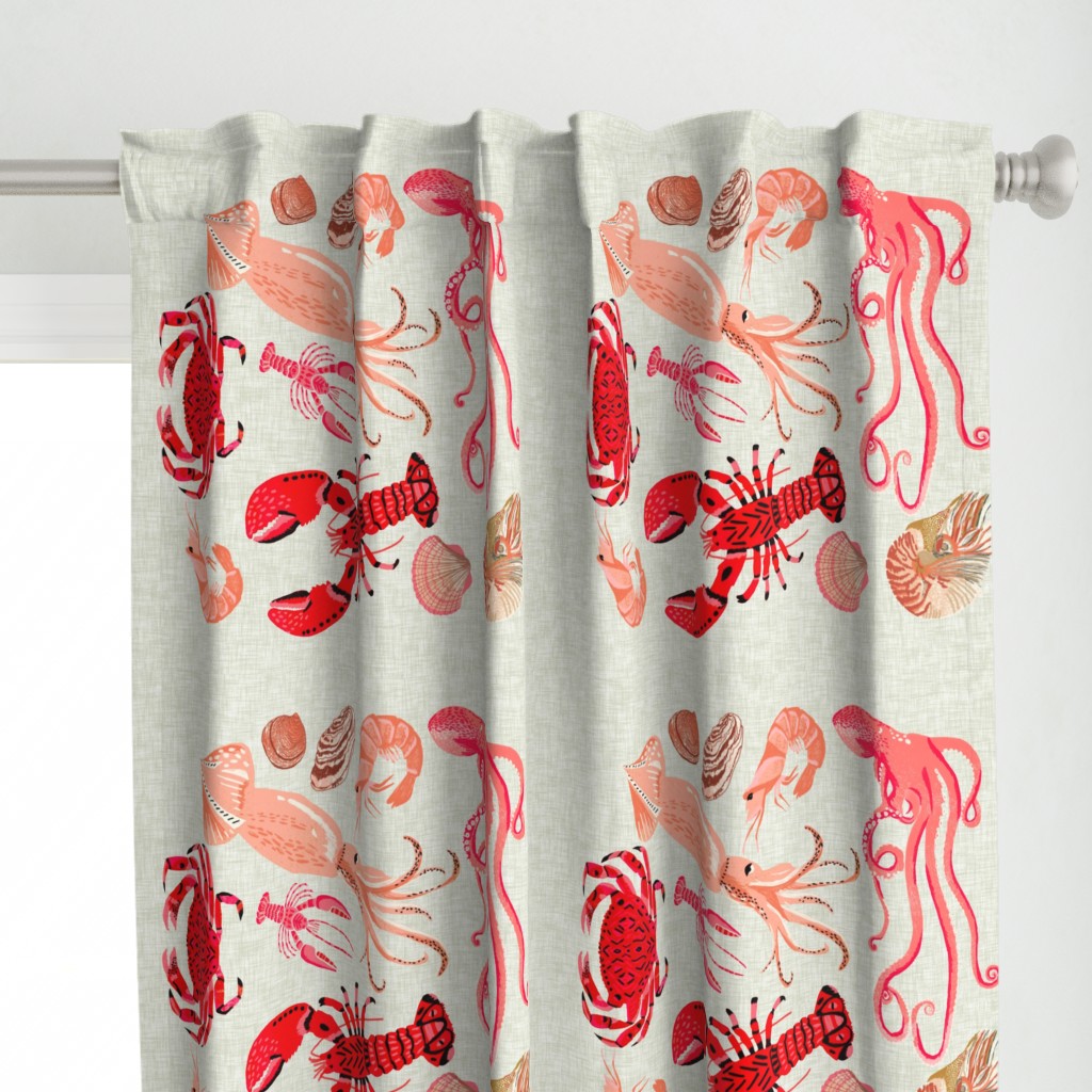 crustaceans tea towel // tea towels cut and sew tea towel ocean fabric squid lobsters crabs kitchen print kitchen fabric tea towel design andrea lauren andrea lauren fabric