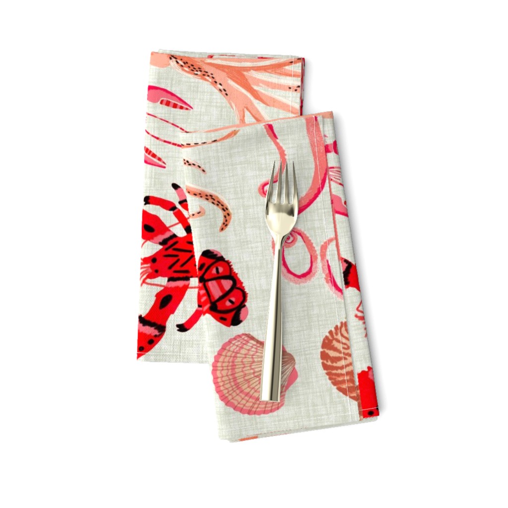 crustaceans tea towel // tea towels cut and sew tea towel ocean fabric squid lobsters crabs kitchen print kitchen fabric tea towel design andrea lauren andrea lauren fabric