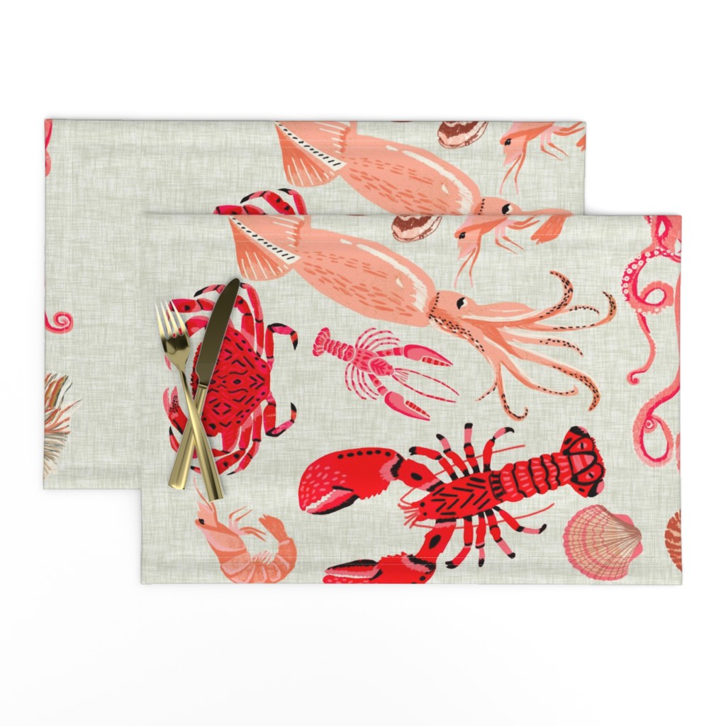 crustaceans tea towel // tea towels cut and sew tea towel ocean fabric squid lobsters crabs kitchen print kitchen fabric tea towel design andrea lauren andrea lauren fabric