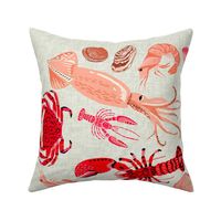 crustaceans tea towel // tea towels cut and sew tea towel ocean fabric squid lobsters crabs kitchen print kitchen fabric tea towel design andrea lauren andrea lauren fabric