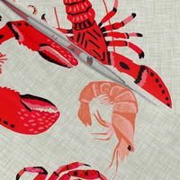 crustaceans tea towel // tea towels cut and sew tea towel ocean fabric squid lobsters crabs kitchen print kitchen fabric tea towel design andrea lauren andrea lauren fabric