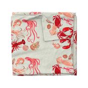 crustaceans tea towel // tea towels cut and sew tea towel ocean fabric squid lobsters crabs kitchen print kitchen fabric tea towel design andrea lauren andrea lauren fabric