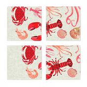 crustaceans tea towel // tea towels cut and sew tea towel ocean fabric squid lobsters crabs kitchen print kitchen fabric tea towel design andrea lauren andrea lauren fabric