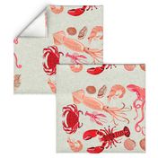 crustaceans tea towel // tea towels cut and sew tea towel ocean fabric squid lobsters crabs kitchen print kitchen fabric tea towel design andrea lauren andrea lauren fabric