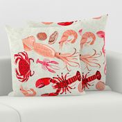 crustaceans tea towel // tea towels cut and sew tea towel ocean fabric squid lobsters crabs kitchen print kitchen fabric tea towel design andrea lauren andrea lauren fabric