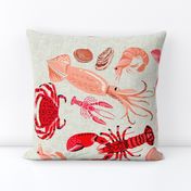 crustaceans tea towel // tea towels cut and sew tea towel ocean fabric squid lobsters crabs kitchen print kitchen fabric tea towel design andrea lauren andrea lauren fabric