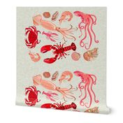 crustaceans tea towel // tea towels cut and sew tea towel ocean fabric squid lobsters crabs kitchen print kitchen fabric tea towel design andrea lauren andrea lauren fabric