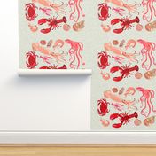 crustaceans tea towel // tea towels cut and sew tea towel ocean fabric squid lobsters crabs kitchen print kitchen fabric tea towel design andrea lauren andrea lauren fabric