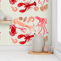 crustaceans tea towel // tea towels cut and sew tea towel ocean fabric squid lobsters crabs kitchen print kitchen fabric tea towel design andrea lauren andrea lauren fabric
