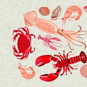 crustaceans tea towel // tea towels cut and sew tea towel ocean fabric squid lobsters crabs kitchen print kitchen fabric tea towel design andrea lauren andrea lauren fabric