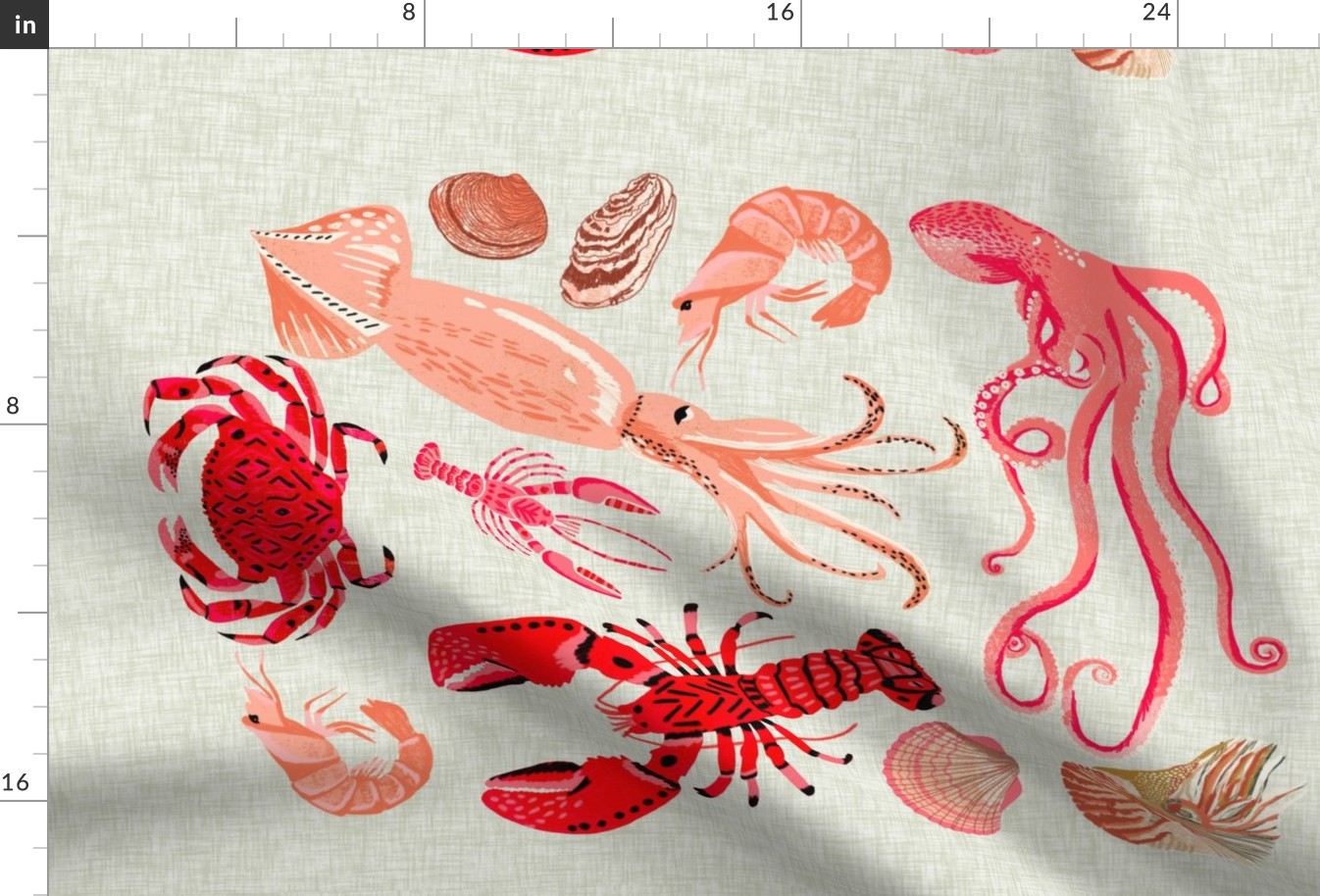 crustaceans tea towel // tea towels cut and sew tea towel ocean fabric squid lobsters crabs kitchen print kitchen fabric tea towel design andrea lauren andrea lauren fabric