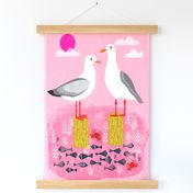 tea towel seagulls // bird bird kitchen tea towel seagulls cute birds pink kitchen cut and sew tea towels