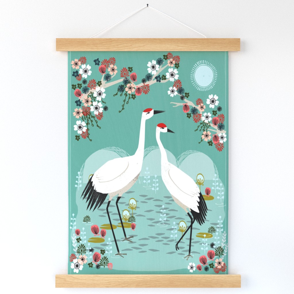 tea towel cranes // cranes birds Japanese tea towel cut and sew fabric tea towel birds andrea lauren