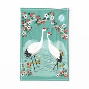 tea towel cranes // cranes birds Japanese tea towel cut and sew fabric tea towel birds andrea lauren