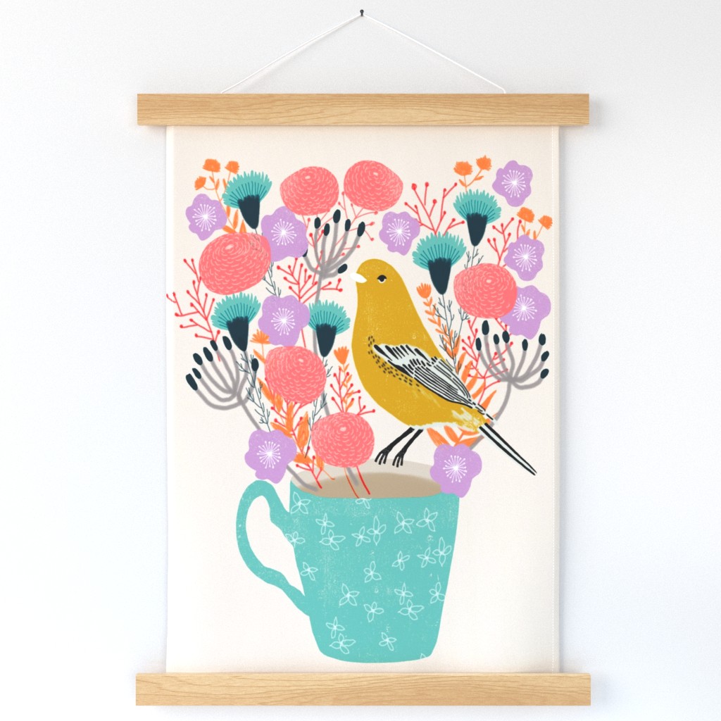 tea towel bird tea cup // birds yellow florals birds cute tea towel design tea towels birds cut and sew